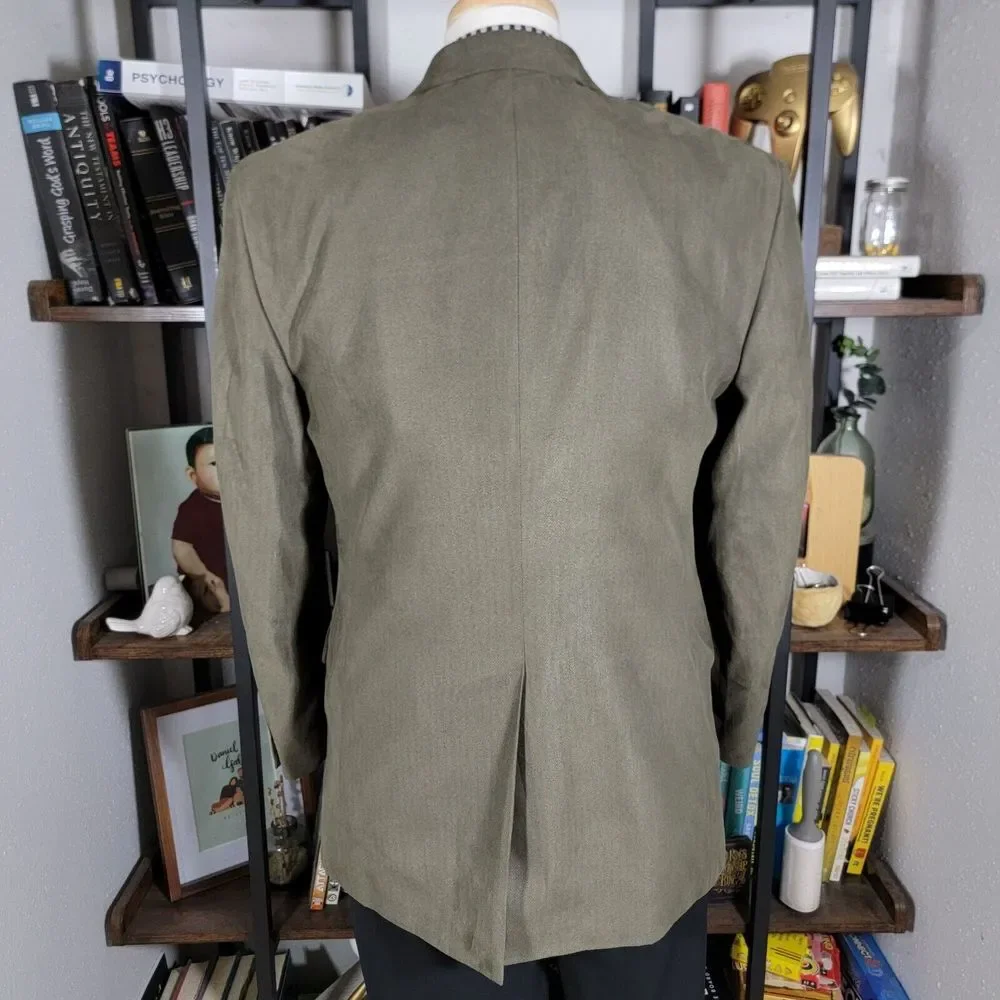 Stafford‎ Essentials Men's Sport Coat Three Button Olive Herringbone Poly Sz 40R